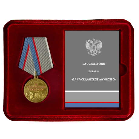 Медаль "За гражданское мужество" Участнику гуманитарных конвоев СВО в наградном футляре с удостоверением