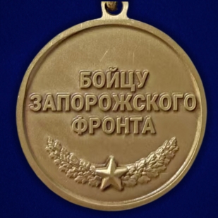 Медаль бойцу Запорожского фронта "За штурм Запорожья" в бархатистом футляре