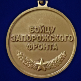 Медаль бойцу Запорожского фронта "За штурм Запорожья" на подставке