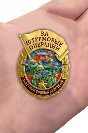 Знак за штурмовые операции "Участник боевых действий" в футляре из флока