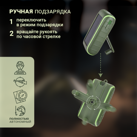 Повербанк с ручной подзарядкой и солнечной панелью Hand Solar Charger*