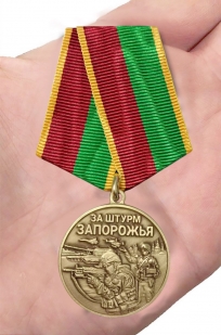 Медаль бойцу Запорожского фронта "За штурм Запорожья" в наградном футляре