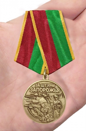 Медаль бойцу Запорожского фронта "За штурм Запорожья" в бархатистом футляре