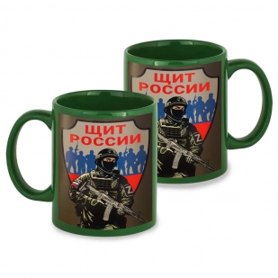 Зеленая керамическая кружка "Щит России"