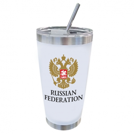 Белая термокружка как у Путина "Russian Federation"