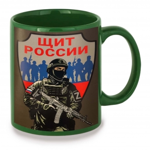 Зеленая керамическая кружка "Щит России"