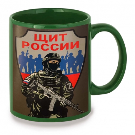 Зеленая керамическая кружка "Щит России"
