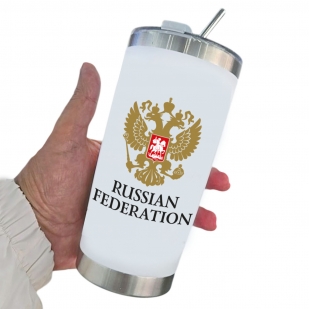 Белая термокружка как у Путина "Russian Federation"