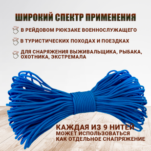 Веревка-паракорд 31 м под нагрузку до 250 кг (васильковая)