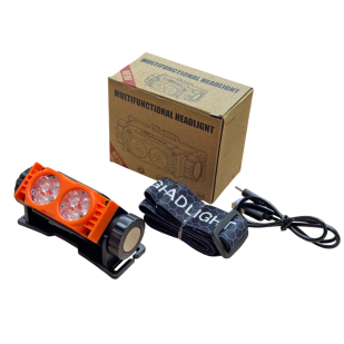 Налобный фонарь Multifunctional Headlight с магнитным креплением и двумя линзами (Оранжевый)