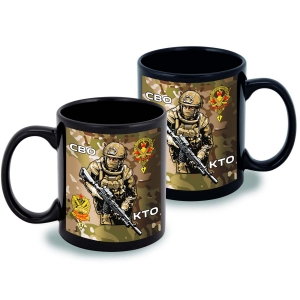 Черная керамическая кружка СВО "За штурм" с виниловой наклейкой