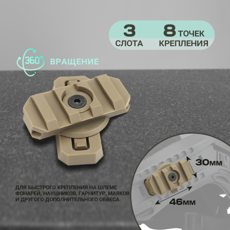 Адаптер Пикатинни/Вивер на шлем для снаряжения (3 слота, песок), 2 шт Адаптер Пикатинни/Вивер на шлем для снаряжения (3 слота, песок), 2 шт