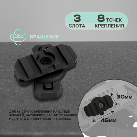 Слоты M-Lok на 3 шага Пикатинни для тактического шлема (черный), 2 шт Слоты M-Lok на 3 шага Пикатинни для тактического шлема (черный), 2 шт