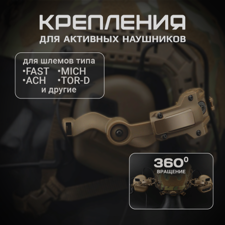 Крепления для активных наушников на шлем (койот) Крепления для активных наушников на шлем (койот)