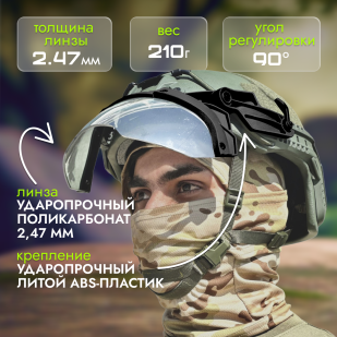 Откидные нашлемные флип очки с креплением (черные)