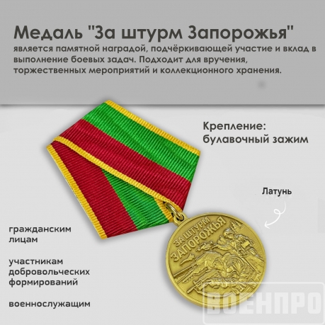 Медаль бойцу Запорожского фронта "За штурм Запорожья"