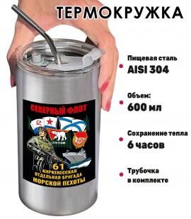 Термокружка с виниловой наклейкой 61-я Киркенесская ОБрМП