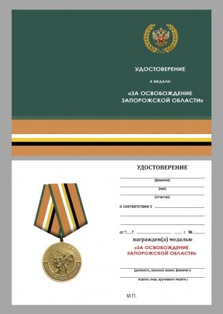 Наградная медаль "За освобождение Запорожской области" в футляре с прозрачной крышкой