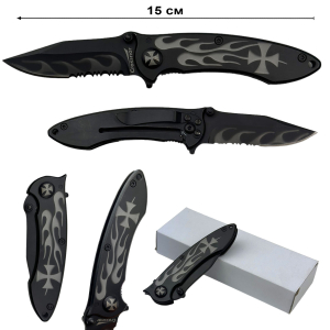 Черный складной нож Crossnar с эмблемой Тамплиеров на рукоятке 