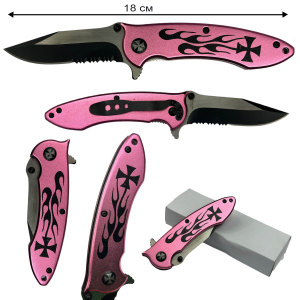 Складной нож Crossnar с розовой рукояткой и с крестом Тамплиеров