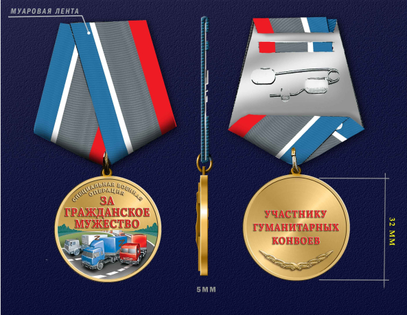 Медаль участнику гуманитарных конвоев СВО "За гражданское мужество"