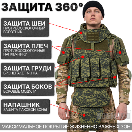 Комплект бронежилетов полной защиты NIJ IIIA "Армор" с подсумками оптом - 5шт (камуфляж Цифра)