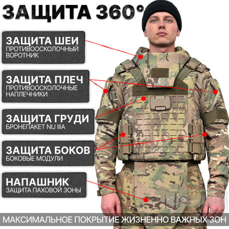 Разгрузочный быстросъёмный бронежилет NIJ IIIA с полной защитой корпуса (Мультикам)