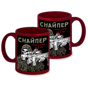 Бордовая керамическая кружка "Снайпер" с виниловой наклейкой
