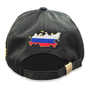 Черная бейсболка "RUSSIA" с золотым гербом РФ 