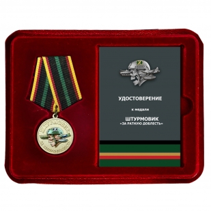 Медаль За ратную доблесть "Штурмовик" в наградном футляре из флока