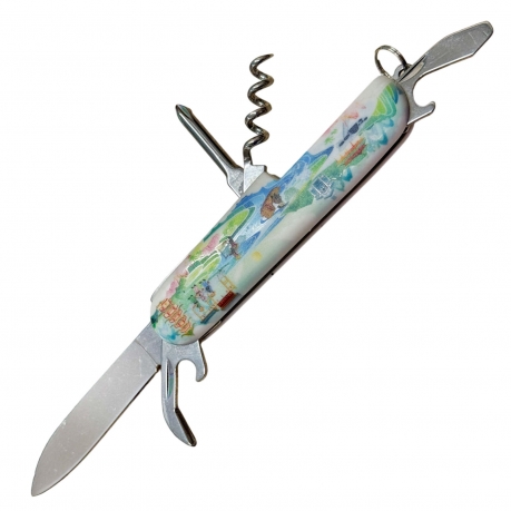 Туристический нож мультитул 5-в-1 (нож 60мм, штопор, отвертка, открывалка, консервный нож)