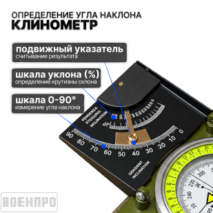 Комплект многофункциональных компасов с пеленгатором (угломером), визиром и таблицей наклона оптом - 50шт