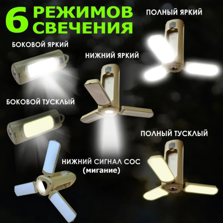 Светодиодный фонарь - лампа "Вертолет" для кемпинга с аккумулятором 6000 мАч