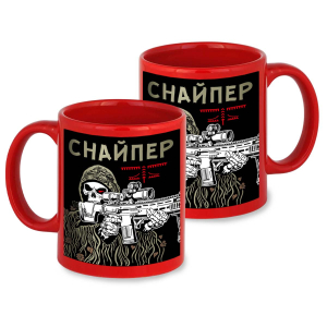 Красная керамическая кружка "Снайпер" с виниловой наклейкой