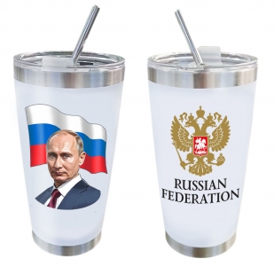 Белая термокружка как у Путина "Russian Federation"