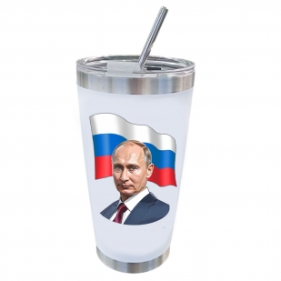 Белая термокружка как у Путина "Russian Federation"