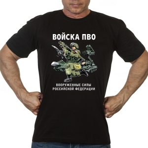 Новинка. Черная футболка "Войска ПВО" ВС РФ