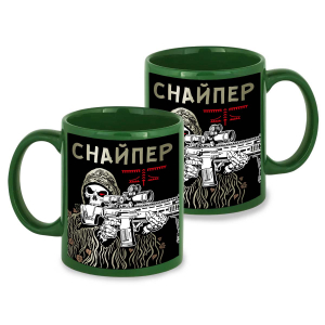 Зеленая керамическая кружка "Снайпер" с виниловой наклейкой