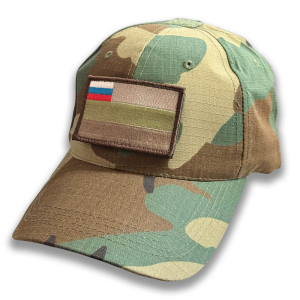 Тактическая камуфляжная бейсболка с шевроном "Полевой триколор РФ"