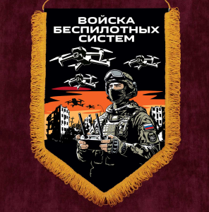 Настенный двухсторонний вымпел "Войска беспилотных систем" с бахромой (30х45 см)