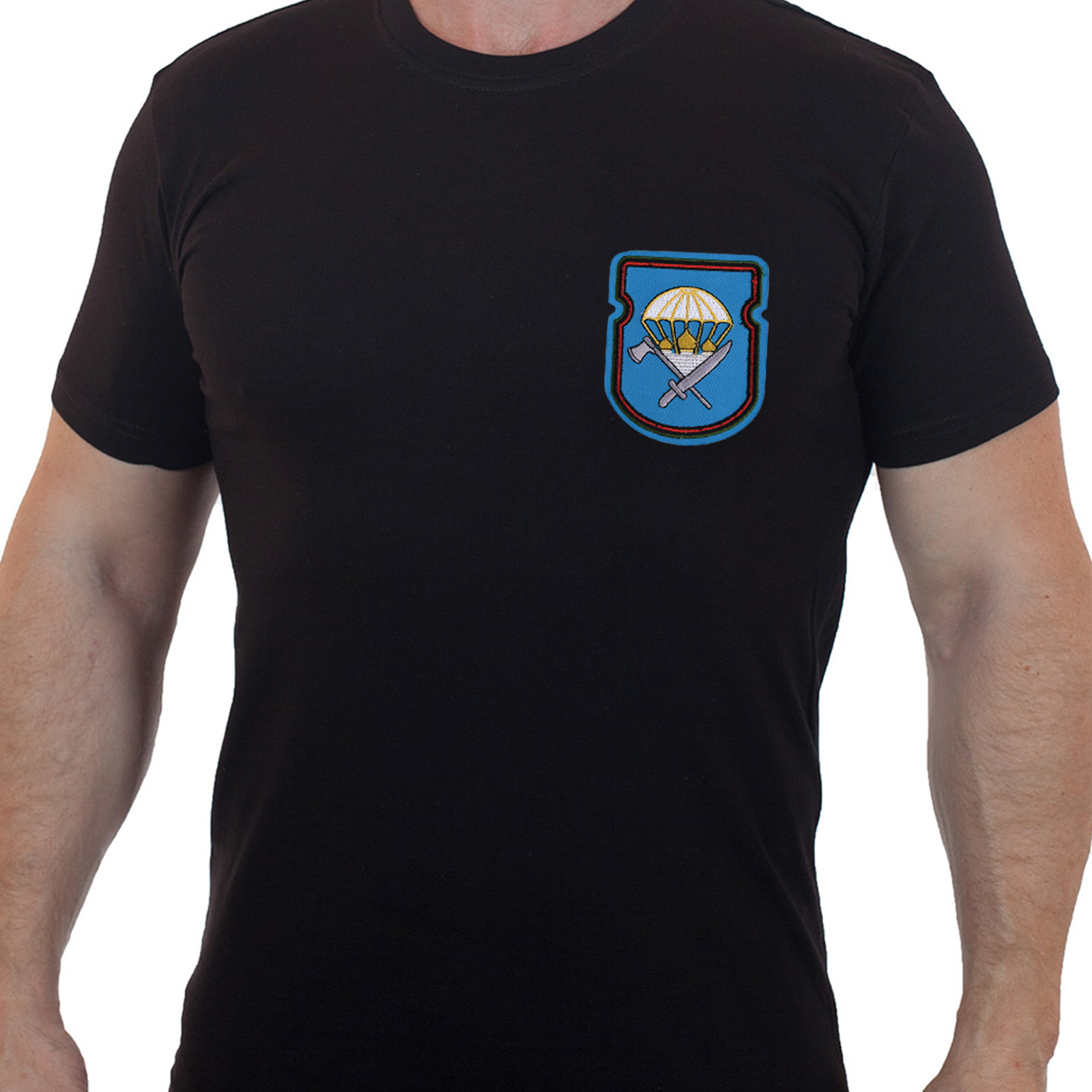 Купить армейскую черную футболку с вышитым знаком 388-й ОИСБ 106-ой ВДД  по приятной цене