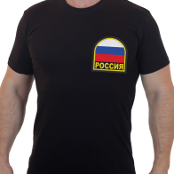 Армейская черная футболка с вышивкой Флаг России