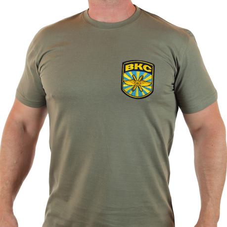 Армейская футболка "ВКС" с вышитой нашивкой.