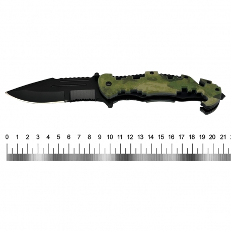 Армейский нож со стропорезом и стеклобоем (Защитный камуфляж) Армейский нож со стропорезом и стеклобоем (Защитный камуфляж)