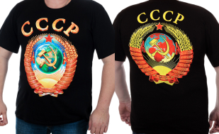 ТОЛЬКО С ФАБРИКИ! Качественная мужская футболка с большим гербом СССР. Полный размерный ряд до 62! Лишние кило НЕ повод забивать на имидж!