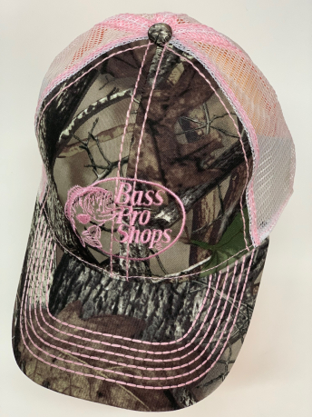 Бейсболка камуфляж Bass Pro Shops с розовой сеткой и вышивкой