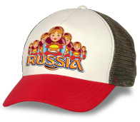 Бейсболка "Russia матрешки" с уникальным дизайнерским принтов. Современная модель с сеткой - мечта болельщика и патриота. Скорее заказывай!