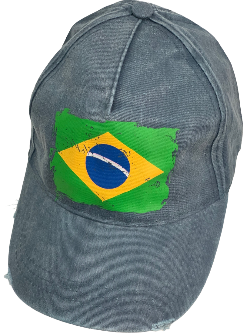 Бейсболка винтаж из джинсовой ткани с флагом Бразилии на тулье  №30159
