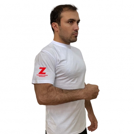 Белая футболка мужская с принтом Z на рукаве - в Военпро