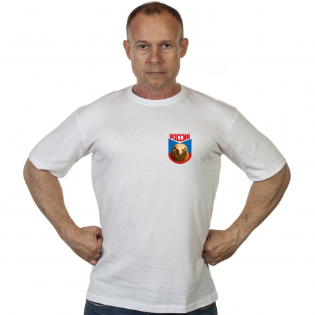 Белая футболка Россия с термотрансфером орла